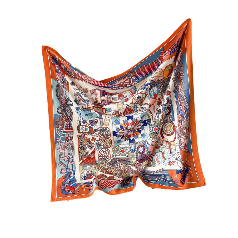 Großer, quadratischer Schal aus 90 % Kunstseide für Damen, Retro-Stil, hochwertiger Halswärmer, leicht, atmungsaktiv, weich, auch als Haargummi verwendbar._voghion.com