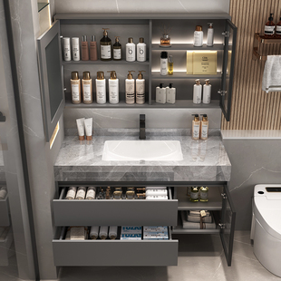 New Washbasin Cabinet Combination Slate Seamless Bathroom Cabinet Ceramic Integrated Basin Washbasin Bathroom Light Luxury Bathroom Cabinet