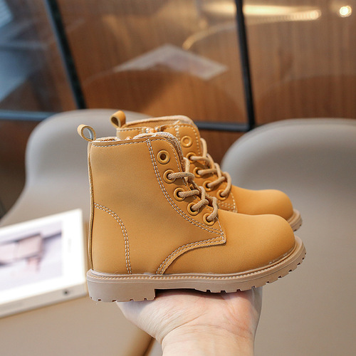 Girls Martin boots  autumn new children's short boots British style thin boys' leather shoes student performance leather boots
