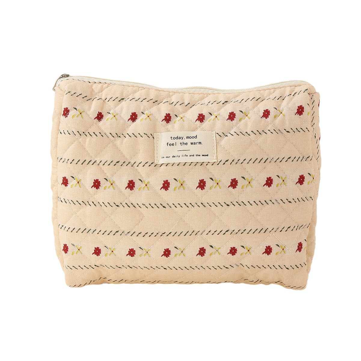 Mediano de gran capacidad bolsa de cosméticos bolsa de forro pequeño almacenamiento floral portátil acolchado algodón lindo flor ins viaje