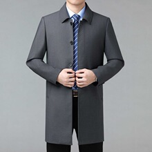 男士中长款风衣中年商务休闲翻领羊毛大衣爸爸装时尚干部毛料外套