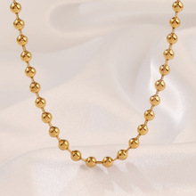 欧美跨境简约4mm不锈钢珠子链式项链时尚18K金电镀链条项链批发