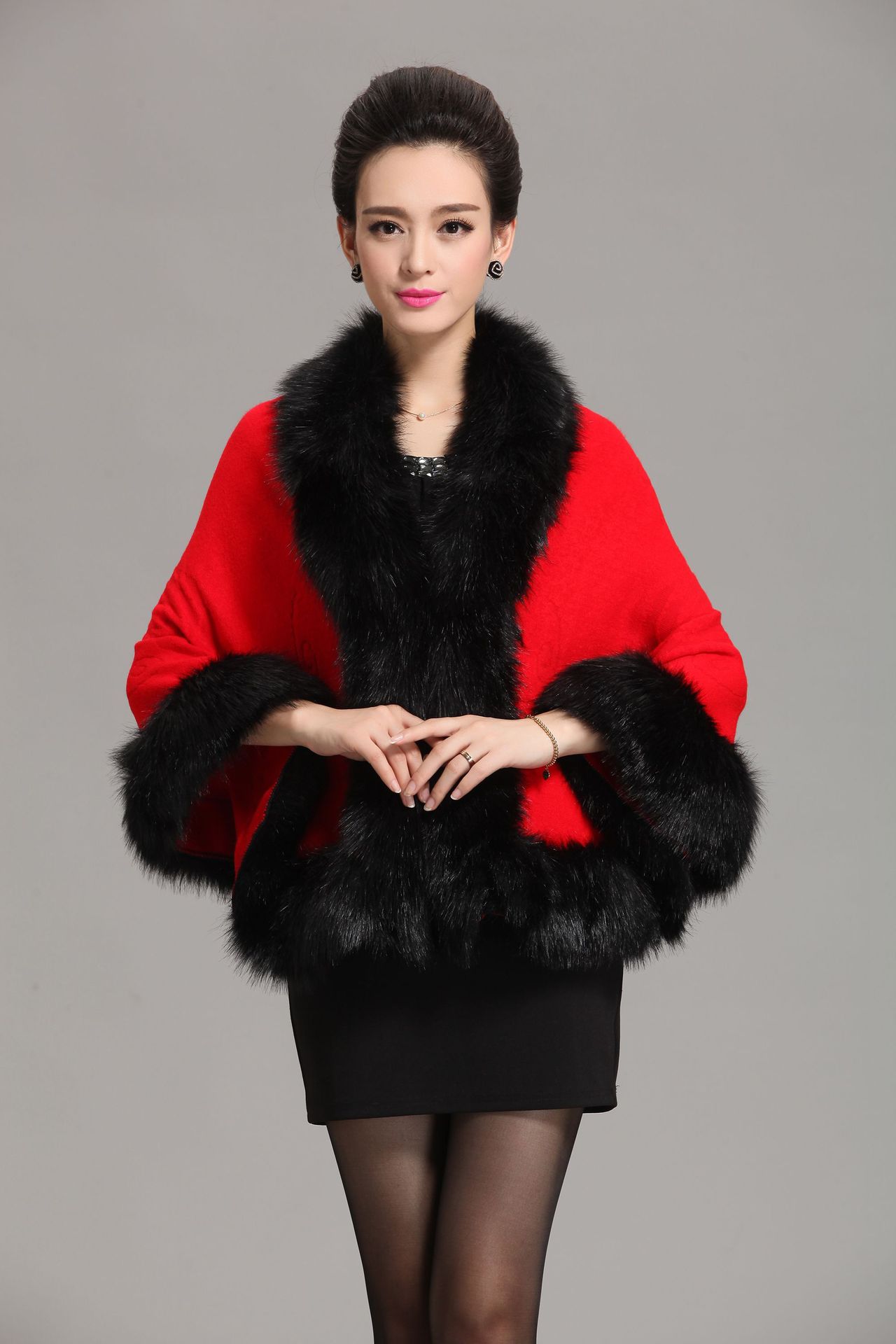 new  fox fur shawl cape large size women's knitted cardigan jacket_voghion.com