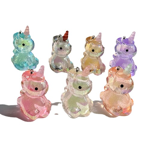 Acrylic pendant uv plated bubble transparent colorful cute little unicorn keychain bag toy diy accessories