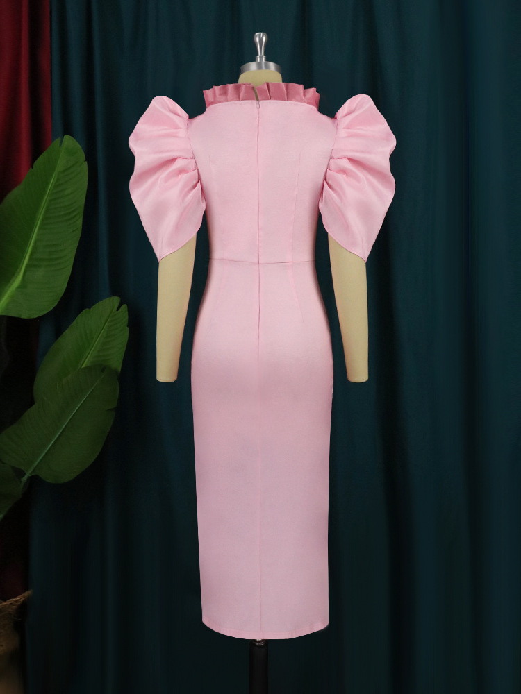 Women's Evening Dress V-neck Pleated Slit Plus Size Elegant Party_voghion.com