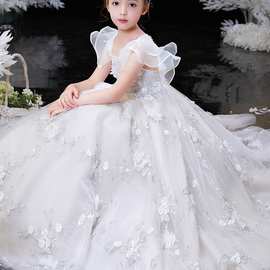 新款儿童礼服花童婚纱礼服小女童主持蓬蓬纱公主裙走秀演出服