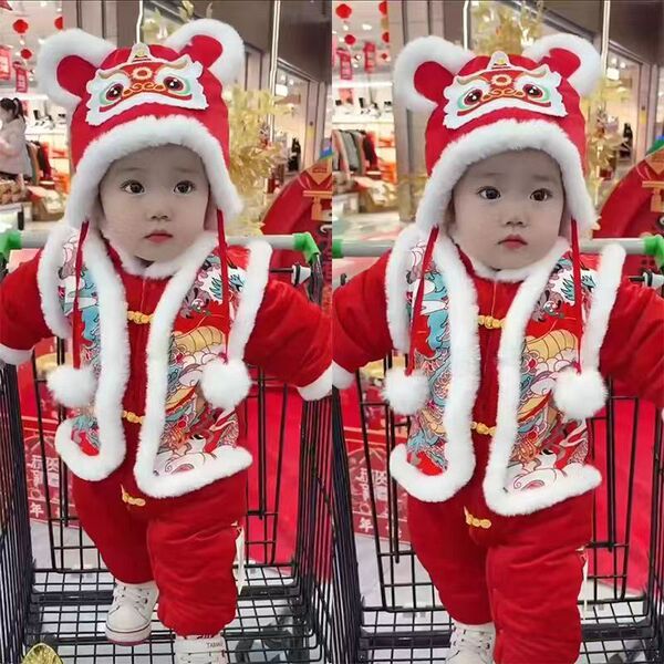 Children's New Year red down jacket