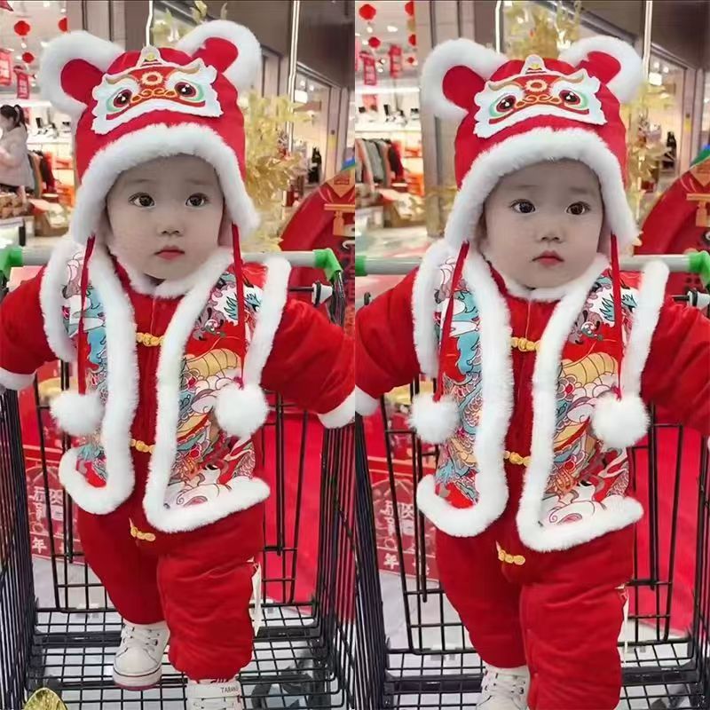 Children's New Year red down jacket