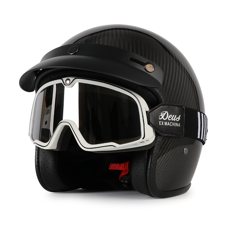 [En Existencia] Casco de Motocicleta Retro de Fibra de Carbono, Certificado 3C, Casco 3/4, Casco de Seguridad para Motocicleta, Apto para Todas las Estaciones