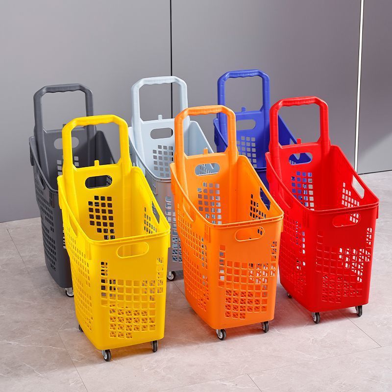 超市拉杆带滑轮购物篮买菜手提篮子零食购物筐超市篮取快递拖包邮