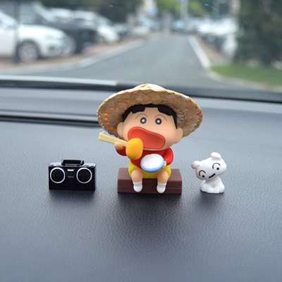 the car's center console display screen, Car ornaments - straw-hat-shin-chan-tilting-head-shiro-radio-with-non-marking-adhesive