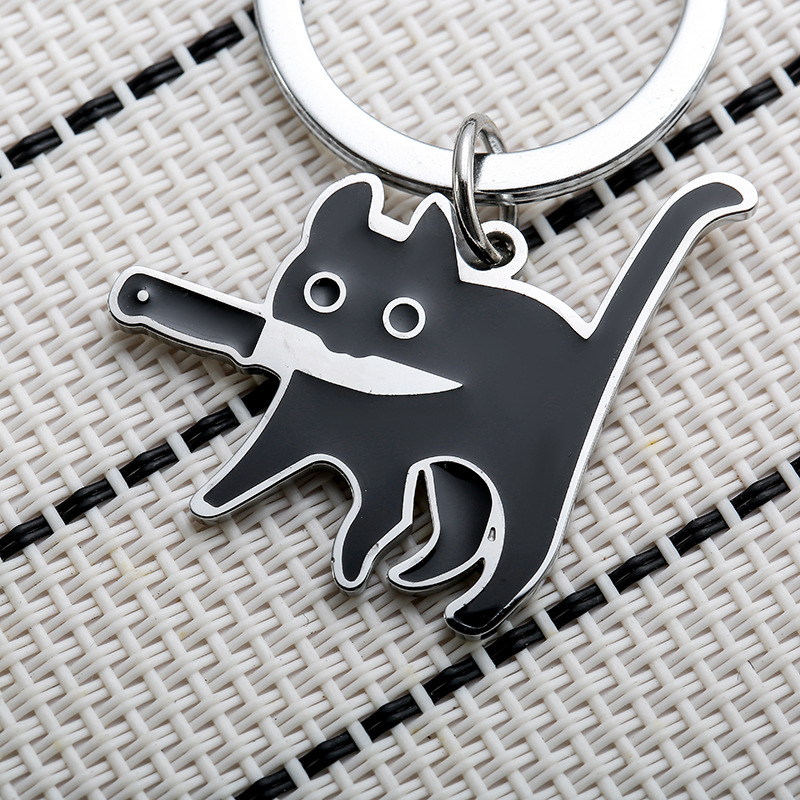 Cute Cat Stainless Steel Unisex Bag Pendant Keychain display picture 3
