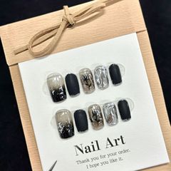 純手工片暗黑玫瑰金屬魔鏡黑色磨砂高級短款穿戴式指甲貼