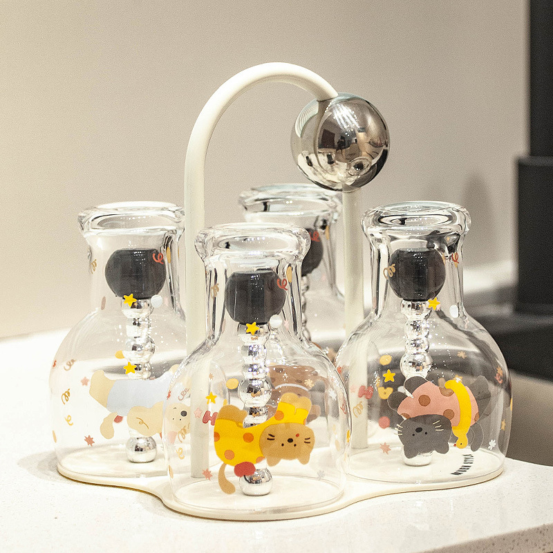 创意可爱啤酒杯高颜值玻璃杯子家用果汁杯牛奶杯沥水收纳套装|undefined