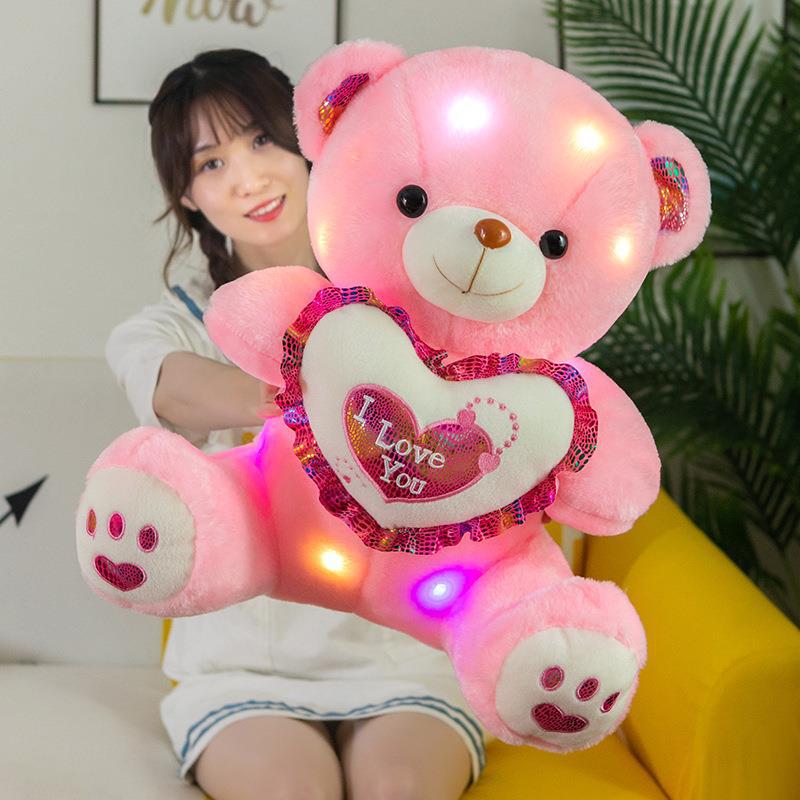 Corazón abrazando luminoso oso de peluche muñeca de peluche de juguete almohada niña niños regalo oso de peluche transfronterizo al por mayor