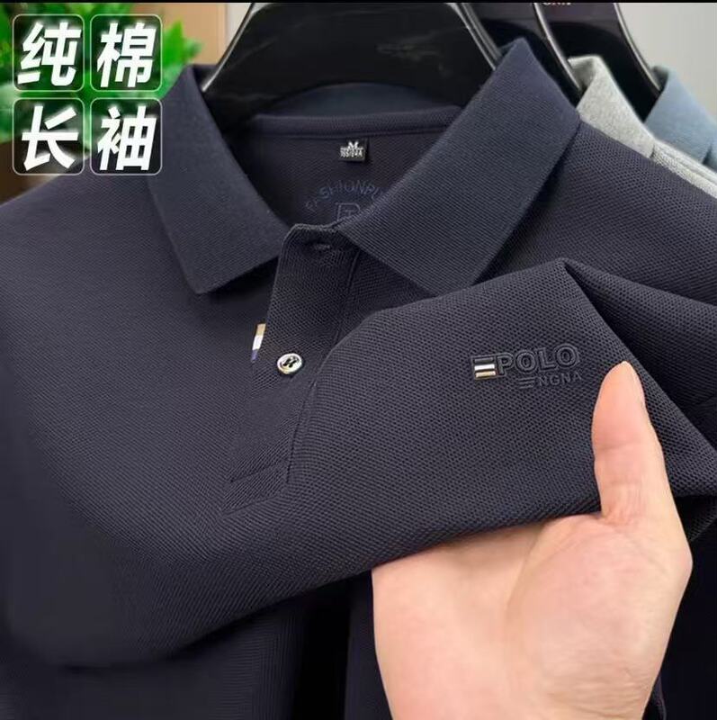 同款100%纯棉秋季新款男士翻领Polo衫长袖休闲百搭打底T恤衫代发|undefined