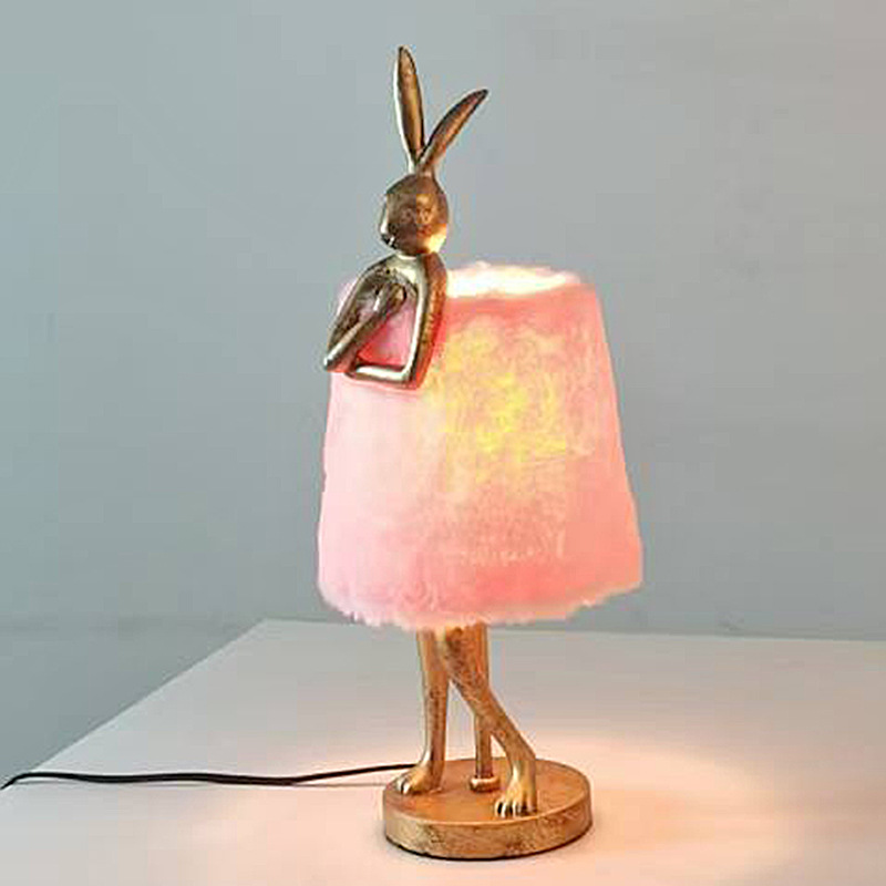 [Cross-Border Hot Item] Rabbit Apron Rabbit Lamp Table Lamp Scandinavian Decoration Study Bedroom Bedside Resin Lamp Creative