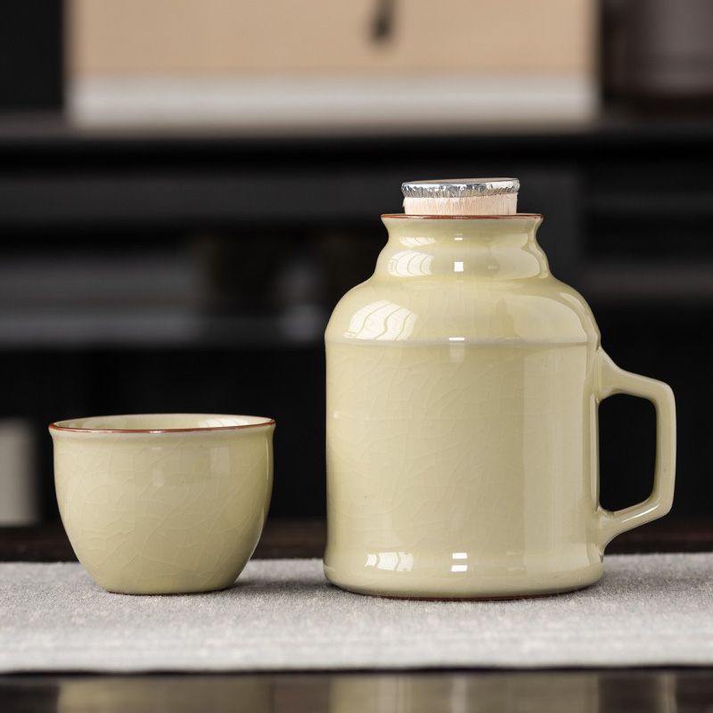 Ru窑 pequeña olla caliente puede ser cultivada con rebanada de sopa de salsa retrógrada con tapa cerámica de gran capacidad anti-corrosión tetera taza de agua taza de marca