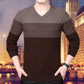 2025冬季新款中年男士羊绒商务休闲时尚V领加厚款套头针织羊绒衫
