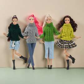 欧美11寸30CM洋娃娃时尚巴芘毛线娃衣牛仔裤裙换装衣服跨境外贸现