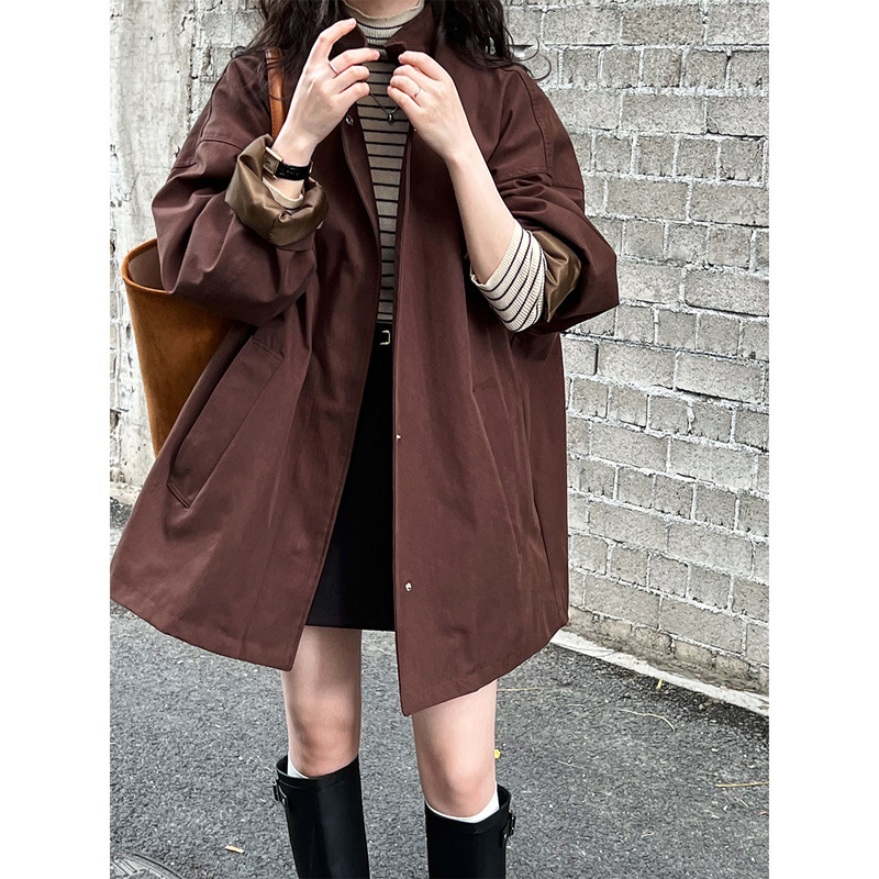High-grade temperament profile stand collar windbreaker women's lazy style Japanese minimalist oversize coat 8631