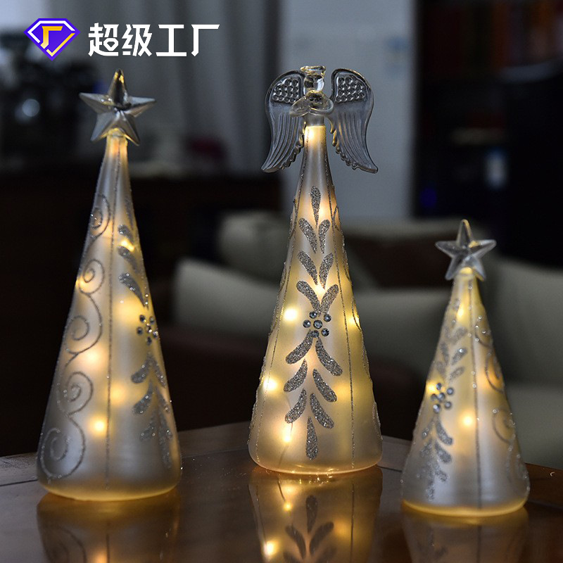 Plata creativa LED luminoso Ángel cristal árbol de Navidad luminosa decoración de escritorio decoraciones de Navidad luz de la noche