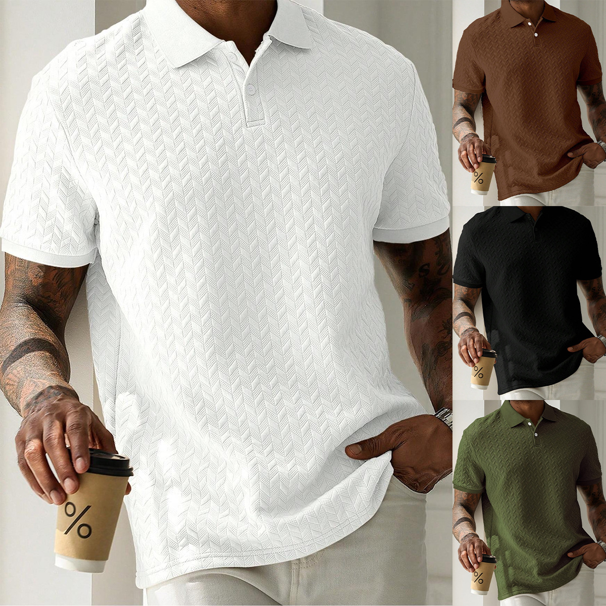 2026 Summer Foreign Trade European and American Cross-Border Men's Casual Short-Sleeve Textured Polo Shirt Top Amazon Temu1008
