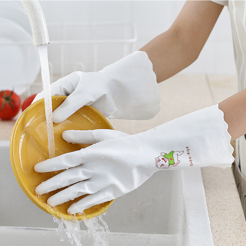 Rubber gloves for women household cleaning work, durable plastic, household kitchen dishwashing laundry washing waterproof latex gloves