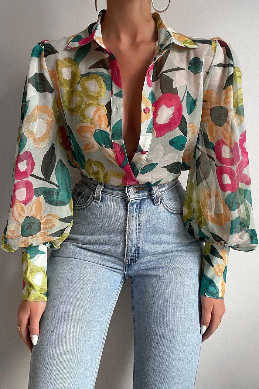 Women's Blouse Long Sleeve Blouses Printing Vintage Style Flower display picture 1