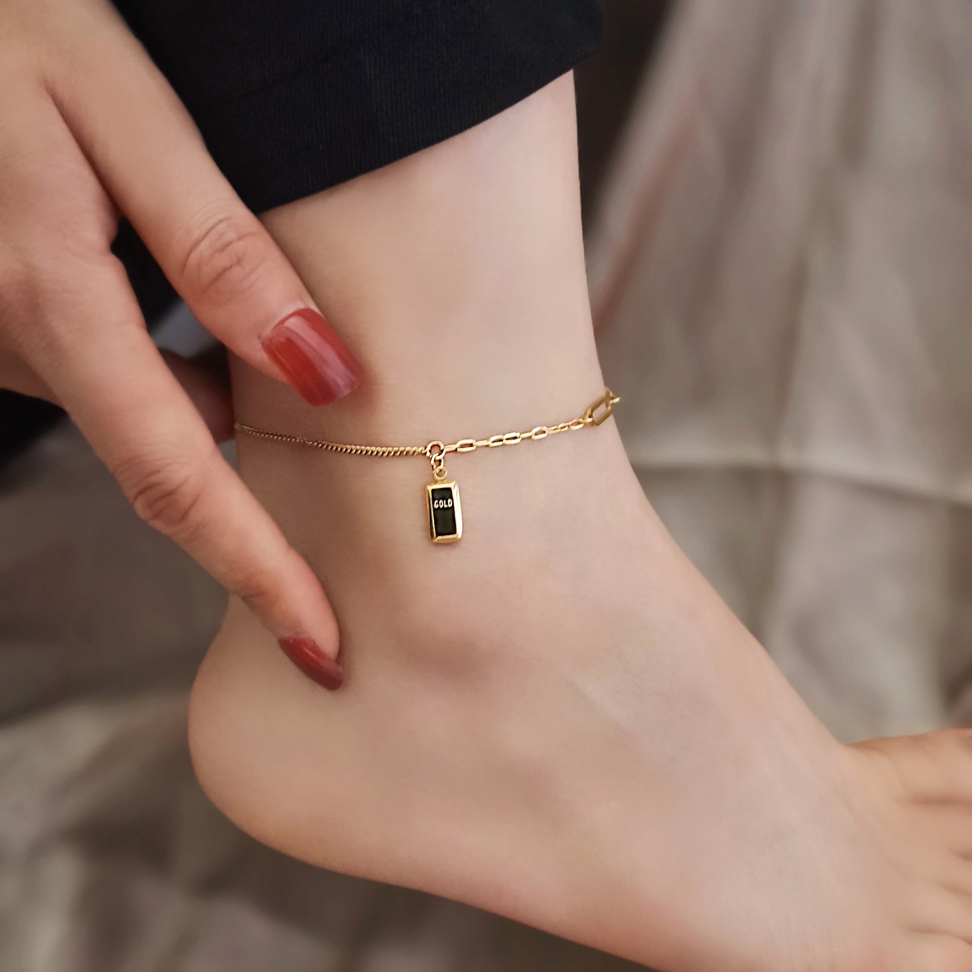New ins niche design high-end k gold rich gold bar anklet_voghion.com
