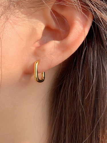 French U-shaped oval earrings for women, simple cold style circle earrings, fashionable earrings, retro sterling silver earrings, trendy