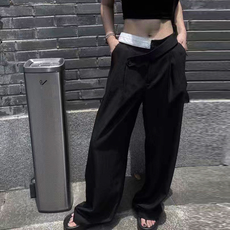 Personality contrast color high waist drape pants ~ 2023 spring and autumn straight slim casual pants women's pants 60816