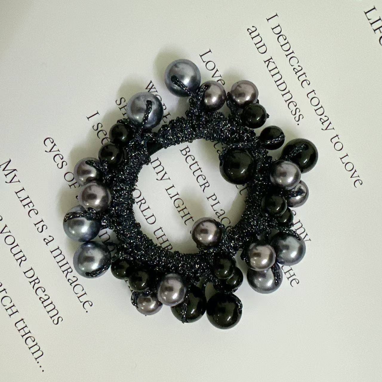 Pearl Hair Tie High Elastic Band Elegant Handmade Headband_voghion.com