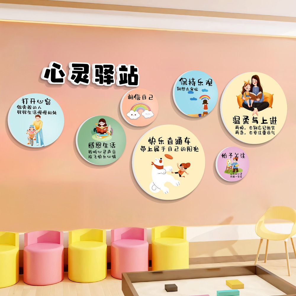 心理角咨询室文化墙布置装饰角情绪管理墙面贴纸疗愈空间背景挂画