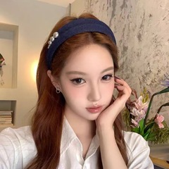 复古高级感牛仔发箍法式优雅气质珍珠头箍2025年新款时尚发卡头饰