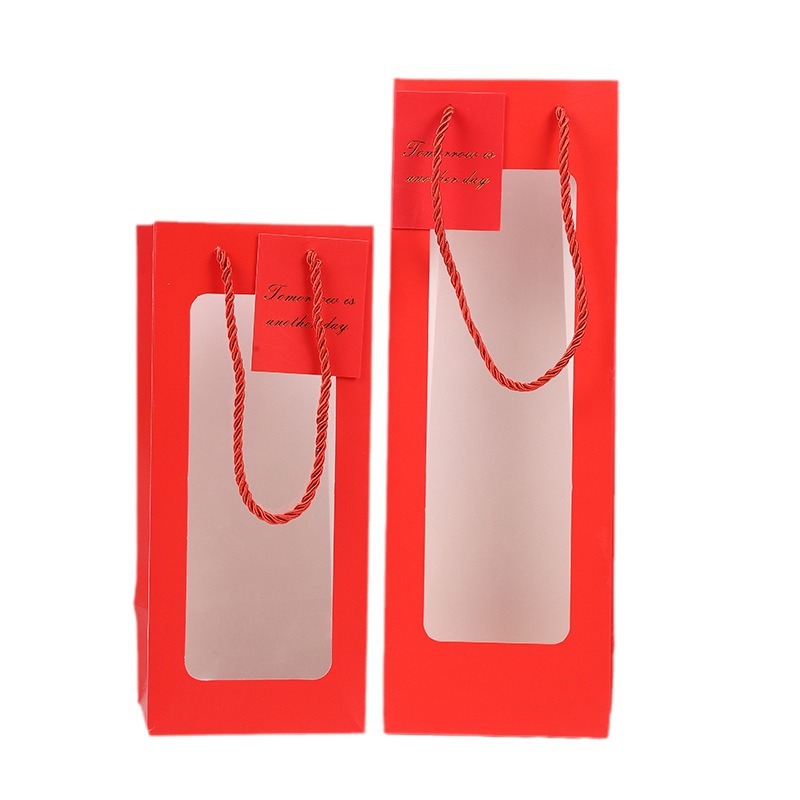 Bolsa de mano de ventana simple ramo de flores Bolsa de regalo de vino tinto de San Valentín alta sensación de regalo de flores eternas