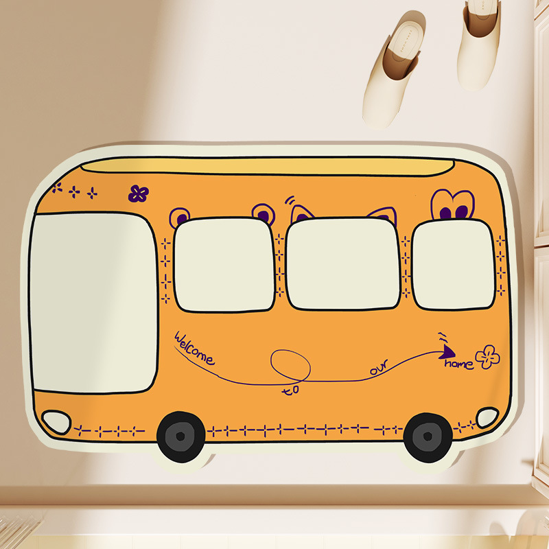 Cute cartoon animal bus diatom mud absorbent floor mat non-slip wear-resistant floor mat bathroom toilet floor mat wholesale