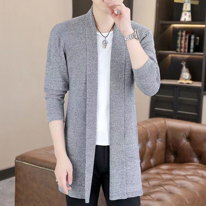 Mid-Length Sweater for Men, Spring and Autumn Thin Style, Outerwear Cardigan, Knitted Jacket, Youth Trendy Casual New Style, Loose Fit Mid-Length Sweater for Men, Spring and Autumn Thin Style, Outerwear Cardigan, Knitted Jacket, Youth Trendy Casual New Style, Loose Fit