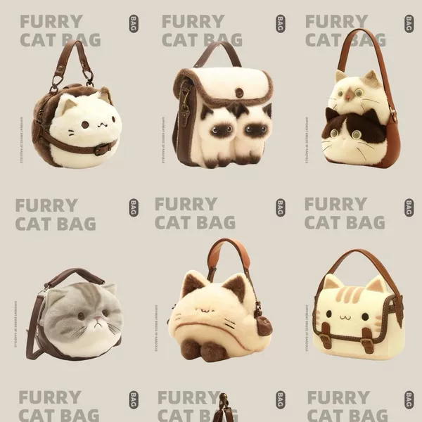 Cute Cat Plush Small Bag Women's 2024 New Online Popular High-value Cartoon Mao Doll Clutch Bag Women's Bag