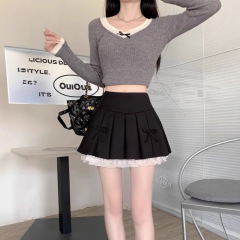 女性用プリーツスカート、春、秋、夏の新しいスタイル、ハイウエスト、スリム、レースリボン、ホットガール気質、Aラインスカート