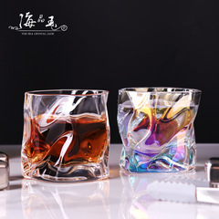 海晶玉創意扭紋威士忌杯酒吧異形玻璃杯子透明ins風啤酒杯冷飲杯