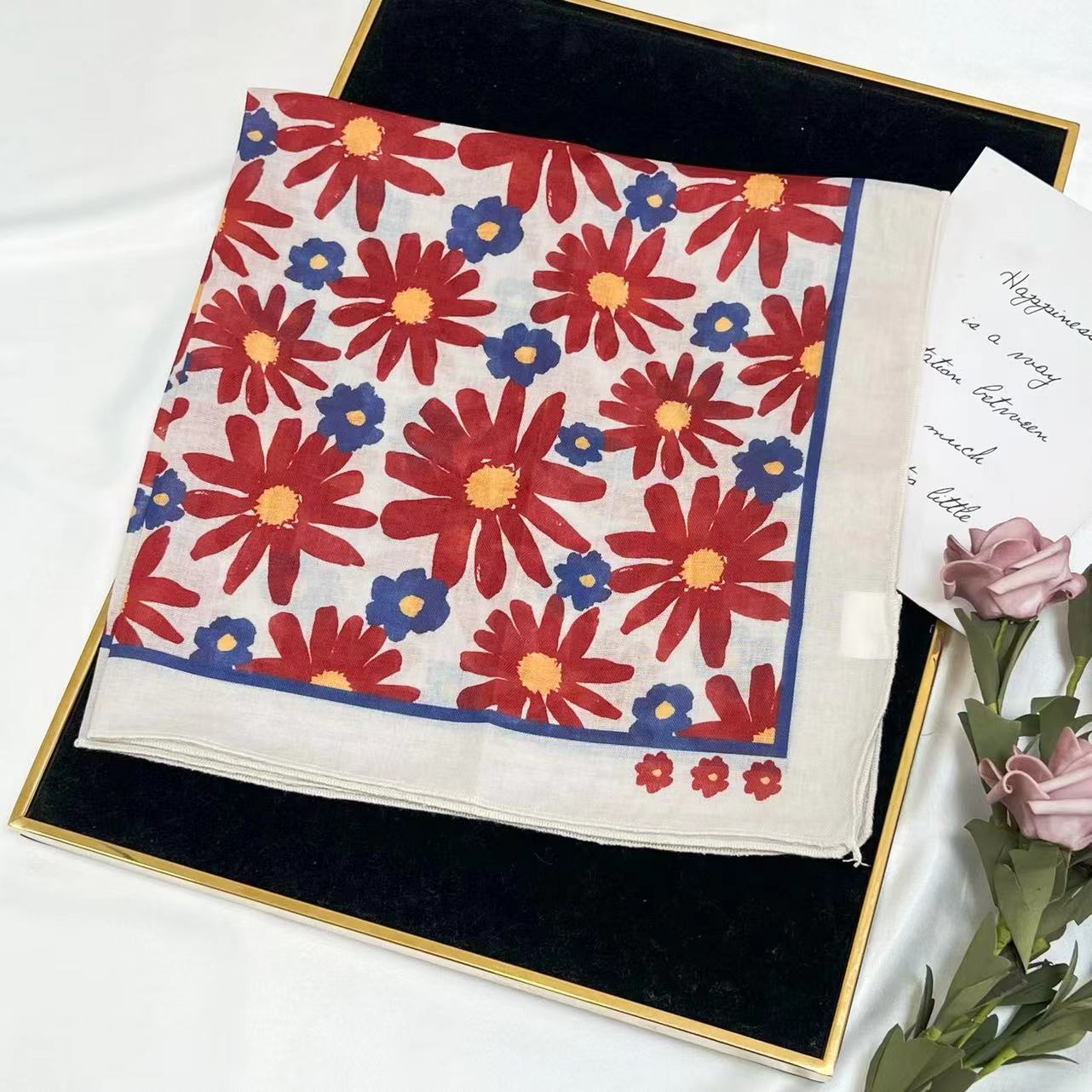 60g Weight Kerchief Classification Daily Occasion cotton and linen Material Flower Pattern Summer Season Women's Gender IG Style Style Women's IG Style Flower Cotton And Linen Kerchief 56