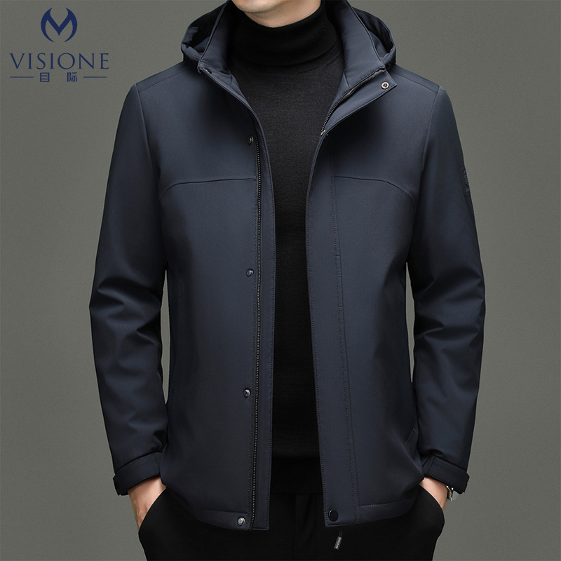 2025 Winter Men's Warm down Jacket Business Middle-Aged New Outdoor Removable Hooded Solid Color Casual Jacket