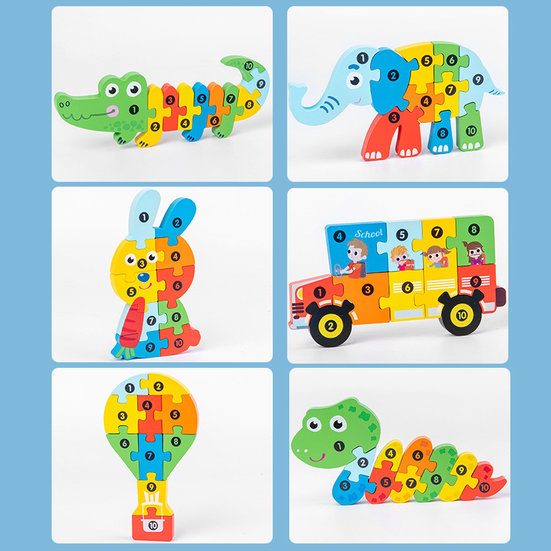 Tráfico animal, rompecabezas cognitivo, desarrollo intelectual del bebé, bloques de construcción, juguetes, niños de madera, educación temprana, rompecabezas tridimensional