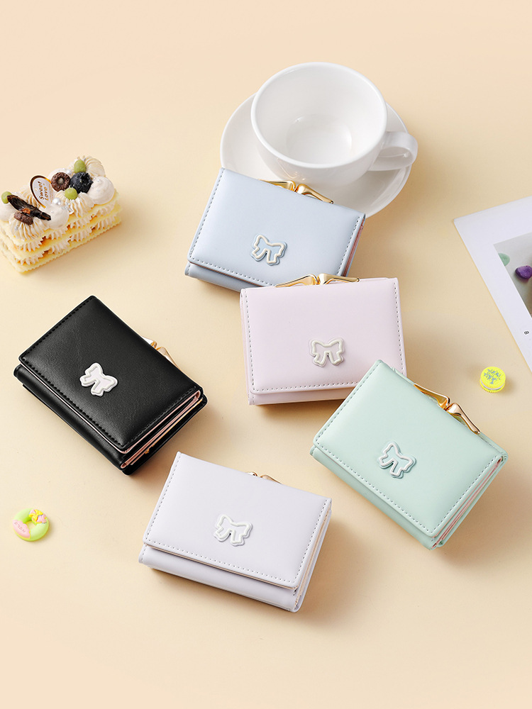 Cartera corta para mujeres, bolso de tarjetas para estudiantes, bolso de cambio pequeño y fresco, cartera de color macarón, más tarjetas.