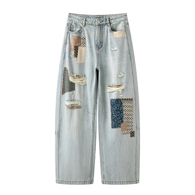 In stock 2026 autumn new style distressed ripped patchwork casual jeans 2K3XR16 In stock 2026 autumn new style distressed ripped patchwork casual jeans 2K3XR16