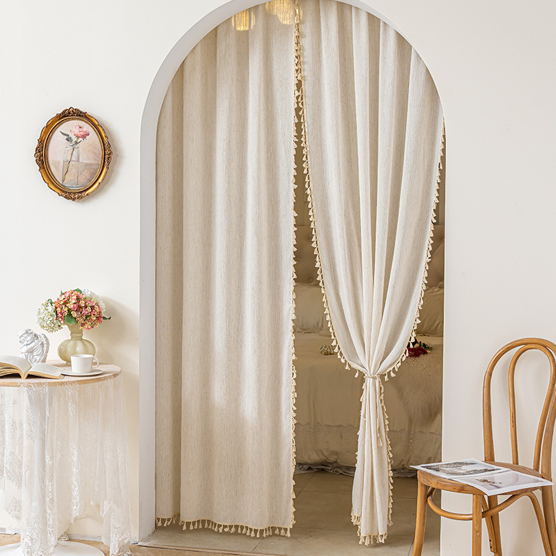 New Listing French Retro Lace Curtain Punch Free Bedroom Arch Door Curtain Partition Gauze Curtain Factory Wholesale