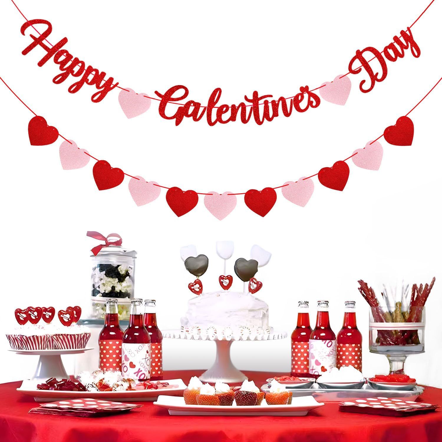 Happy Galentines Day Flag Best Friend's Day Valentine's Day Glitter Party Decoration Banner