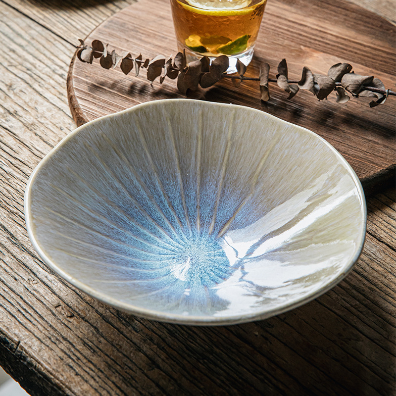 Llama púrpura de alto valor de la cara horno esmaltado irregular ensalada de cerámica bolos de copa club de platos de estilo de arte exportación transfronteriza