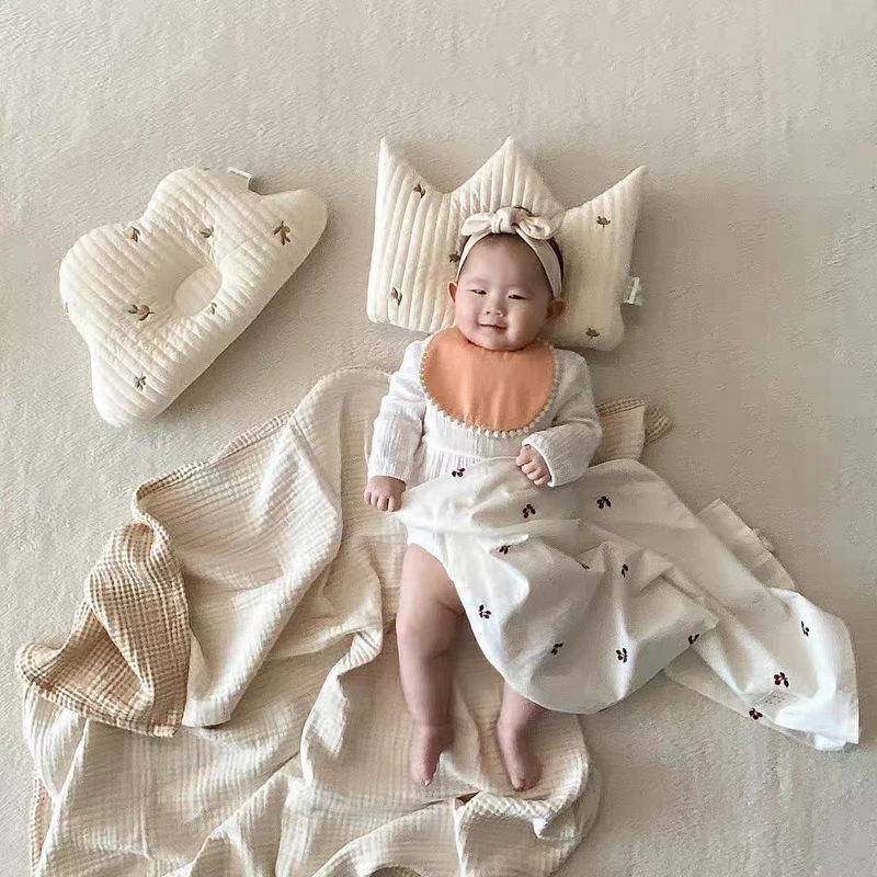 Korean Style Crown Pure Cotton Baby Pillow Animal Head Embroidered Cloud Children Sleeping Pillow Kindergarten Nap Pillow